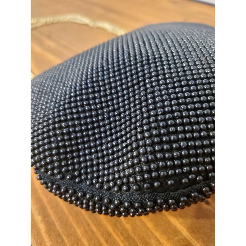 Vintage Gold Chain Beaded Black Purse With Detailed Trim Clasp Adjustable - Picture 4 of 11